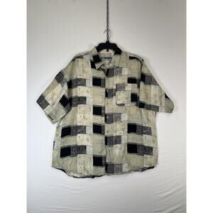 UNTIED Shirt Mens XL Multicolor Geometric Rayon Button Up Short Sleeve Casual